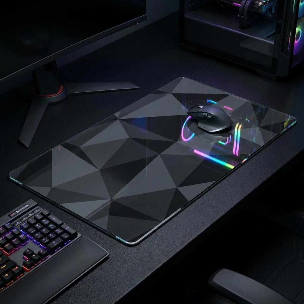 Tempered glass mousepad on a gaming desk